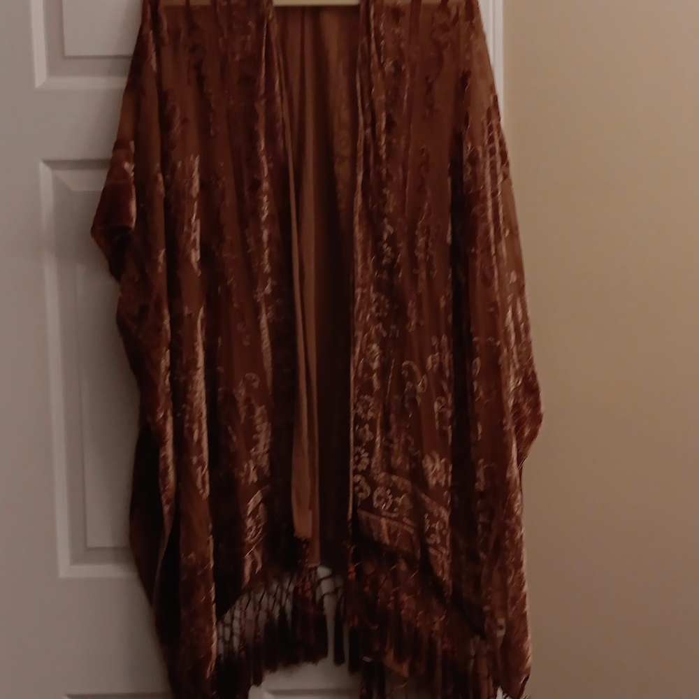 Woven Heart Kimono  Pinkish Brown one size ,crushed velet and sheer